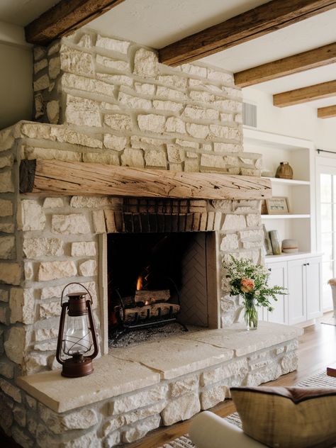 21 Farmhouse Fireplace Decor Ideas – The DIY Desire Fireplace Wall Shelves, Fireplace Wall Ideas Stone, Farmhouse Fireplace Decor Ideas, Diy Fireplace Wall, Cottage Fireplace Ideas, Old Stone Fireplace, Flagstone Fireplace, French Country Fireplace, Rustic Stone Fireplace