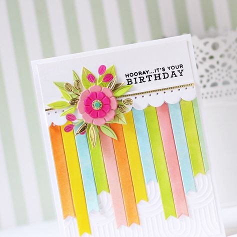 Rainbow Cards Handmade, Strip Cards, Handmade Greeting Card Designs, Simple Birthday Cards, Birthday Scrapbook, Rainbow Card, Spellbinders Cards, Greeting Card Design, Handmade Birthday Cards