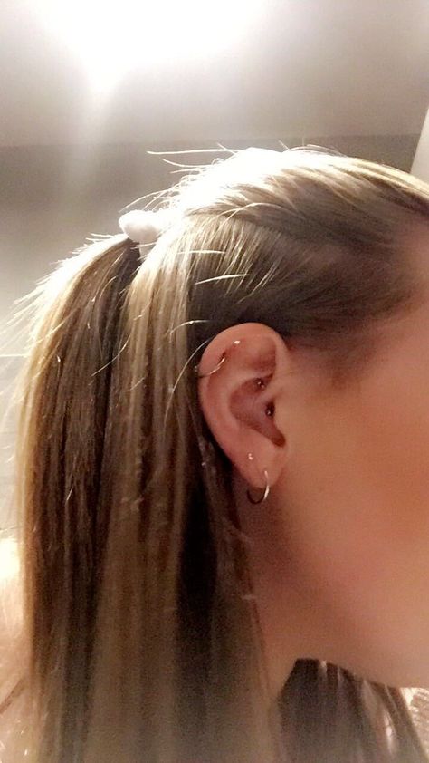 Double Cartilage Piercing Hoop And Stud, Double Lobe And Cartilage Piercing, Double Lobe And Helix Piercing, Faith Piercing, Double Lobe Piercing Ideas, Double Lobe Piercing, Cartilage Piercing Hoop, Double Cartilage, Ear Ideas