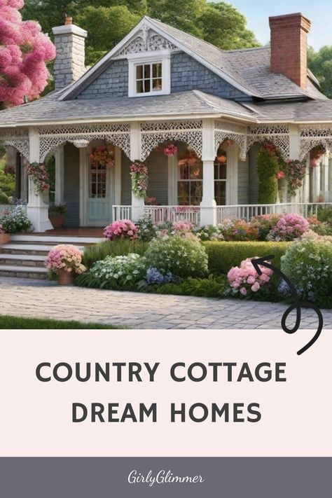 Charming country cottage with lush garden and inviting porch, titled "Country Cottage Dream Homes." Old Cottage Homes, Country Cottage Exterior, Cottage Home Exterior, Rustic Wooden Furniture, Country Cottage Living, Oregon House, Country Cottage Homes, Country Cottage Interiors, Cottage Retreat