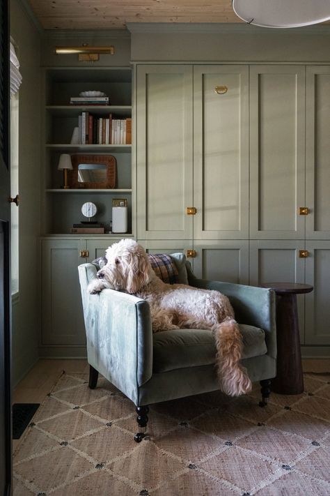 The Perfect ‘Timeless’ Light Green Paint Color — REBECCA & GENEVIEVE Farrow And Ball Bedroom, French Grey Paint, Green Bedroom Paint, Living Room Units, Light Green Paint, Mudroom Remodel, Love Change, Grey Accent Wall, Soft Green Color