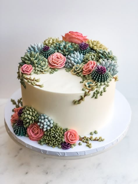 Succulent Cupcakes, Succulent Cake, Cactus Cake, Mini Torte, Simple Cake Designs, Gateaux Cake, Cute Baking, Cake Decorating Designs, Fake Cake