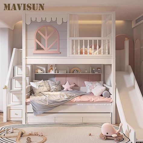 Storage Spaces Bedroom, Wooden Bunk Beds, Bunk Beds With Storage, Bunk Bed Designs, Princess Bed, Kids Interior Room, Kids Bunk Beds, Girl Beds, Childrens Beds