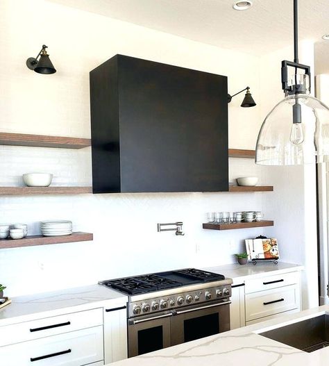 Modern Kitchen Hood, Kitchen Hood Ideas, Kitchen Hood Design, Kitchen Vent Hood, Hood Ideas, Kitchen Vent, Bold Kitchen, Kitchen Exhaust, Black Range