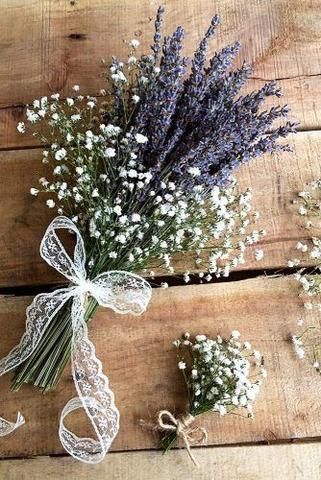 Wildflower Wedding Bouquet, Rustic Wedding Decorations, Baby Breath, Lavender Wedding, Wildflower Wedding, Bouquet Of Flowers, Baby's Breath, Lace Ribbon, Diy Wedding Decorations