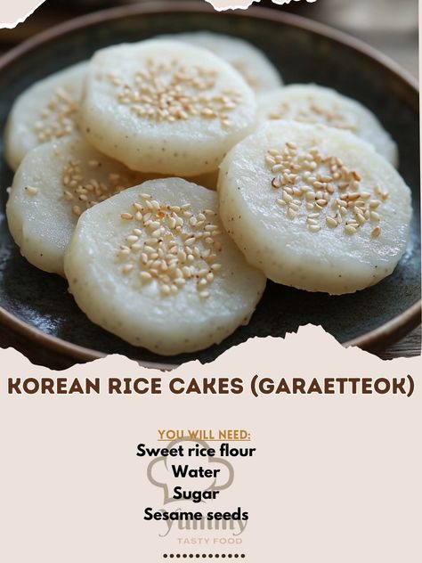 🍚 Try making Korean Rice Cakes (Garaetteok)—chewy, satisfying, and perfect for a delicious snack or meal! 🌟🍡 #Garaetteok #KoreanRiceCakes Korean Rice Cakes (Garaetteok) Ingredients: Sweet rice flour (2 cups) Water (1 1/2 cups) Sugar (1/4 cup) Sesame seeds (1/4 cup, toasted) Salt (1/2 tsp) Instructions: Mix sweet rice flour with water, sugar, and salt. Steam in a heatproof dish for 30-40 minutes. Cool slightly and cut into pieces. Roll in toasted sesame seeds. 🌟 Korean rice cakes are chewy... Korean Rice Cakes, Sweet Rice Flour, Grilled Rice, Korean Rice Cake, Korean Rice, Sweet Rice, Korean Snacks, Gluten Free Treats, Toasted Sesame Seeds