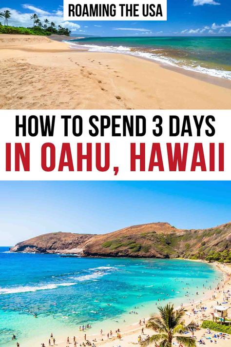 3 Days in Oahu Itinerary Pinterest Graphic Oahu Itinerary, One Week Itinerary, Hawaii Itinerary, Kailua Beach, Oahu Travel, Hawaii Travel Guide, Hawaii Trip, Us Travel Destinations, Hawaii Vacation