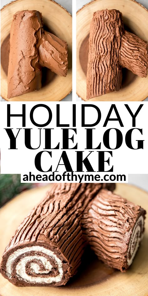 Chocolate Roll Cake Yule Log, Yule Tide Log Cake, Yule Log Cake Easy, Christmas Dessert Recipes Cake, Traditional Yule Log, Log Cake Recipe, Easy Whipped Cream, Christmas Log Cake, Yule Log Cake Recipe