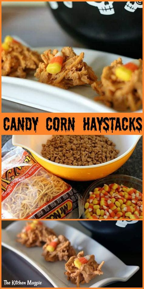 Candy Corn Haystacks Recipe Halloween Haystack Treats, Leftover Halloween Candy Recipes, Easy Halloween Recipes, Halloween Candy Recipes, Haystacks Recipe, Easy Halloween Treats, Halloween Ice Cream, Popcorn Recipes Caramel, Leftover Halloween Candy