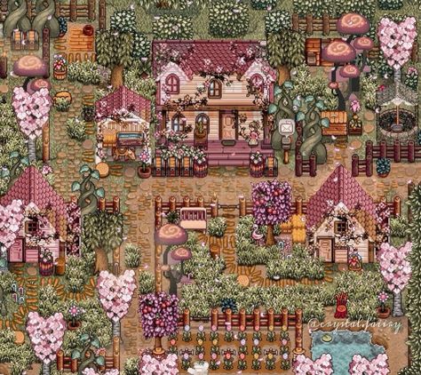 Aesthetic Stardew Valley Farm Names, Aesthetic Stardew Valley Farms No Mods, Aesthetic Stardew Valley Farm Layout, Stardew Valley Farm Layout Standard Cute, Stardew Valley Farm Layout Modded, Stardew Valley Fairycore, Stardew Standard Farm, Stardew Farm Design, Stardew Standard Farm Layout