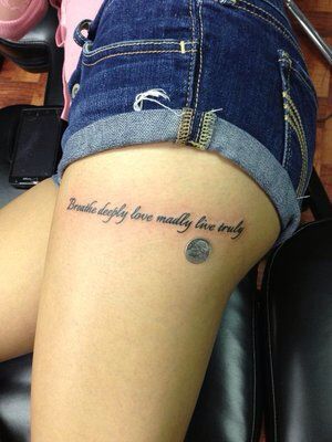 Thigh tattoo Side Thigh Tattoos Women, Small Thigh Tattoos, Thigh Tattoo Quotes, Upper Thigh Tattoos, Side Thigh Tattoos, Cute Thigh Tattoos, Thigh Tattoo Designs, Best Tattoos For Women, Thigh Tattoos