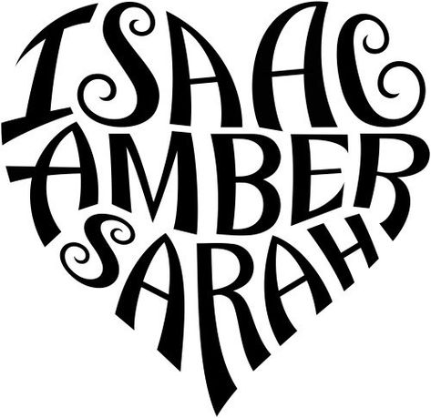 A custom design of the names "Isaac", "Amber", & "Sarah", created in a heart shape for a tattoo design. More information can be found in my profile (www.flickr.com/people/tiffanyharvey/). Henna Thigh Tattoo, People Tattoo, A Tattoo Design, Cute Finger Tattoos, Tattoo Name, Tattoo Heart, Family Tattoo, Name Tattoo Designs, Tattoo Script