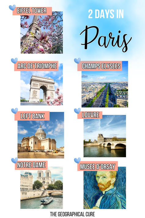 Pinterest pin for 2 days in Paris Day Trips From Paris France, Paris Weekend Trip, Paris Travel Aesthetic, 2 Days In Paris, Paris Must See, Two Days In Paris, Paris In September, 2 Days Trip, A Day In Paris