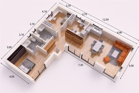 L Shaped House Plans, L Shaped House, Apartment Floor Plan, Building A Container Home, House Construction Plan, House Layout Plans, Container House Plans, Container House Design, Village House Design