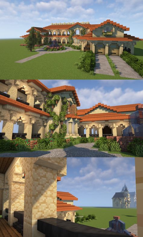 Minecraft Italian Villa, Minecraft Italian, Old Italian House, Minecraft Beach House, Minecraft Castle Blueprints, Villa Minecraft, Vineyard House, Minecraft Interior Design, Minecraft House Plans