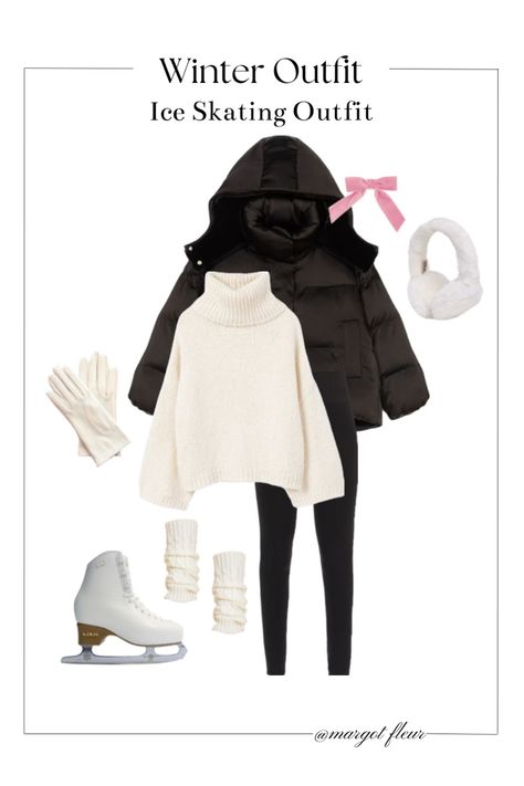 Such a pretty and cute ice skating outfit! (Winter outfits | ice skating aesthetic | ice princess | leg warmers | ice skating | cute outfits | earmuffs | fashion inspo) Winter Outfits Ice Skating, Cute Ice Skating Outfit, Skating Outfit Winter, Skate Aesthetic Outfits, Ice Skating Aesthetic, Skate Outfit, Skating Outfit, Skate Fits, Figure Skating Outfits