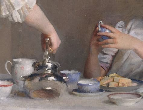 William McGregor Paxton Time Painting, Classic Paintings, Tea Art, Cups And Saucers, Classical Art, Tea Leaves, Vintage Tea, Classic Art, Aesthetic Art