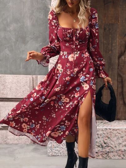 Look Boho Chic, Boho Mode, Business Formal Dress, Coachella Dress, Formal Dresses Gowns, Split Dress, Vestidos Vintage, Flounce Sleeve, Women Long Dresses