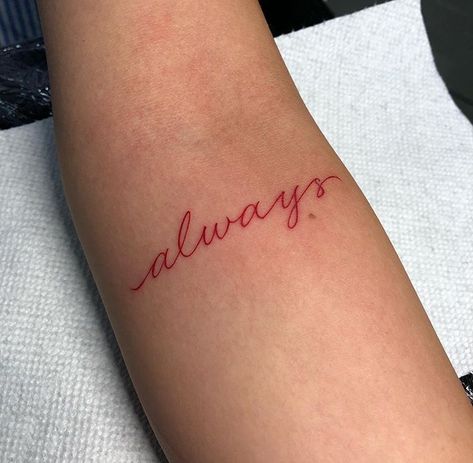 Always tattoo by @bryangtattoos Poker Tattoo, Font Tato, Always Tattoo, Snakebites, Geometric Tattoos, Inspiration Tattoos, Small Girl Tattoos, Neck Tattoos, Red Ink Tattoos