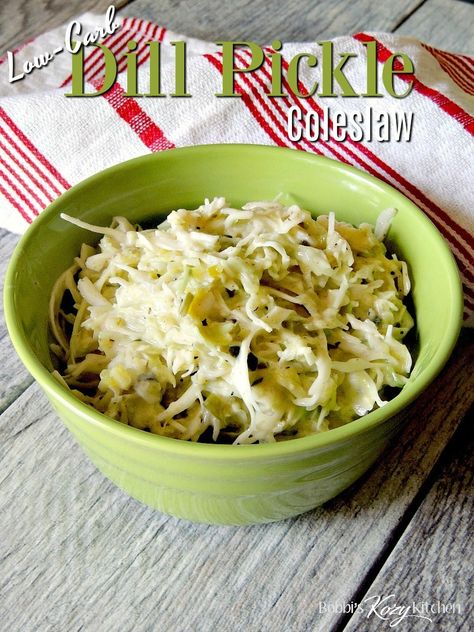 Dill Pickle Coleslaw, Pickle Coleslaw, Pickle Slaw, Make Pickles, Pickle Recipes Homemade, Salad Recipes Low Carb, How To Make Pickles, Orange Sweet Potatoes, Bbq Dishes