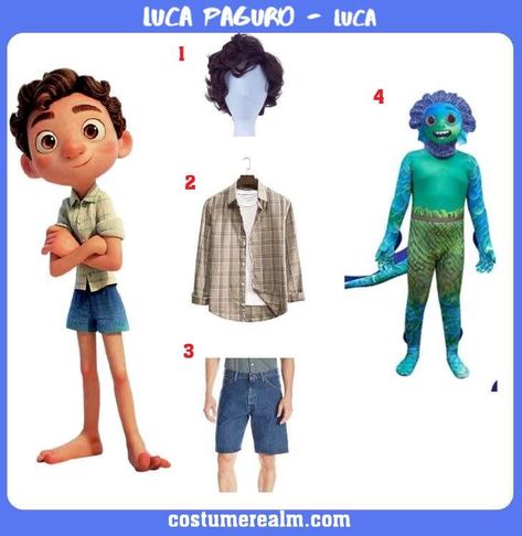 Disney Inspired Outfits For Men, Disney Costumes For Boys, Luca Costume, Halloween Casal, Pixar Costume, Disney Codes, Luca Disney, Disney Characters Costumes, 25 Birthday