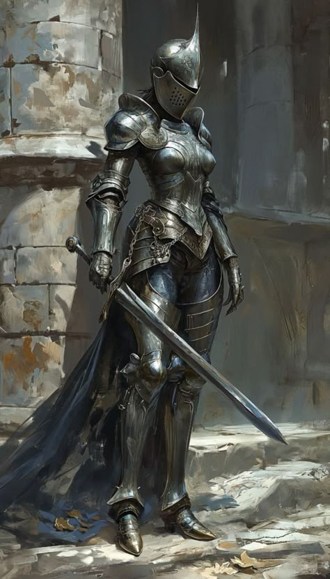 Pose For Painting, Female Medieval Armor, Knight Armor Female, Female Armor Art, Knight Woman Art, Woman Knight Art, Female In Armor, Knight Poses Drawing, Woman In Armour