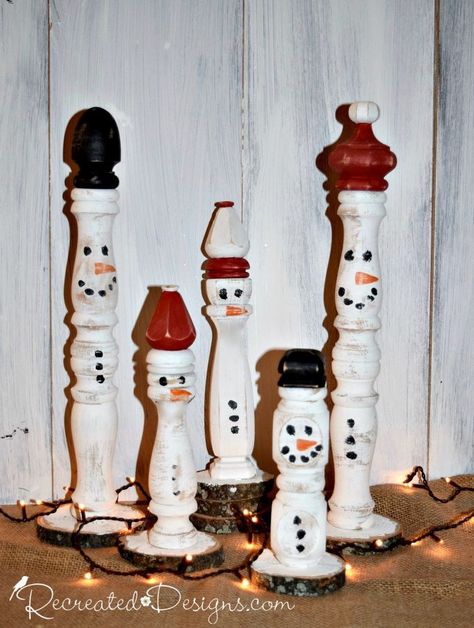 Vintage Spindle Snowmen Painted Spindles, Spindle Snowmen, New Look Ideas, Spindle Crafts, Oversized Ornaments, Vintage Meets Modern, Classic Lifestyle, Snowman Sign, Quick And Easy Crafts