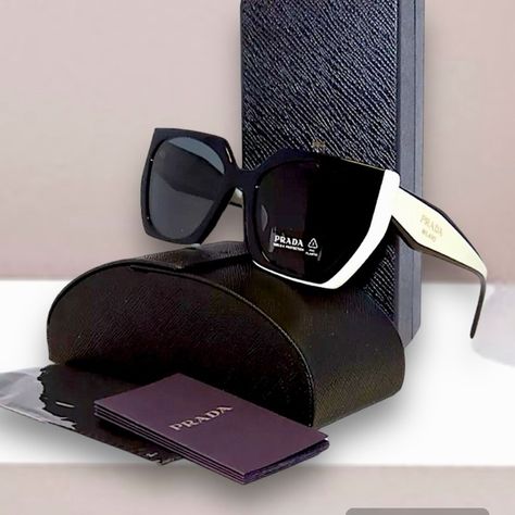 NIB PRADA PR 15 WS Sunglasses Prada Accessories, Prada Logo, Prada Sunglasses, Color Lenses, Color Effect, Grey Lenses, Sunglasses Shop, Round Face, Cleaning Cloth