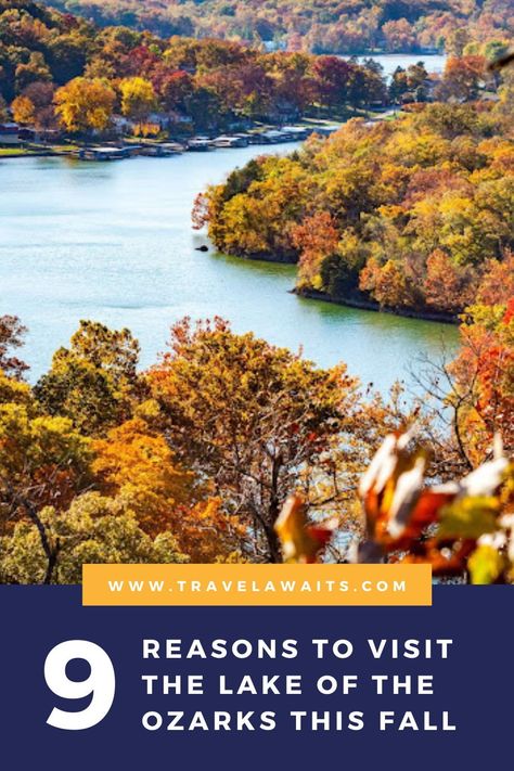 The Lake of the Ozarks has become a top-tier recreation destination known throughout the Midwest. The area attracts boaters, anglers, and outdoor enthusiasts. While it’s most popular during the summer, the Lake of the Ozarks really shows off its true colors in autumn. There are fewer crowds, the weather is cooler, the area’s bluffs are ablaze with gorgeous fall color, and there are still plenty of activities to keep you busy. Here’s why you should visit the Lake of the Ozarks this fall! Ozarks Vacation, Lake Ozark Missouri, Lake Of The Ozarks Missouri, The Ozarks Missouri, Halloween Destinations, September Travel, Fall Weekend Getaway, Ha Ha Tonka, Ozarks Missouri