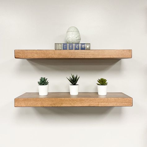 Loon Peak® Rustic Floating Shelves (Set Of 2) & Reviews | Wayfair How To Make Floating Shelves, Wood Floating Shelf, Shelves Bathroom, Floating Shelf Brackets, Rustic Floating Shelves, Solid Wood Shelves, Boho Deco, Shelf Bracket, Mounted Shelves