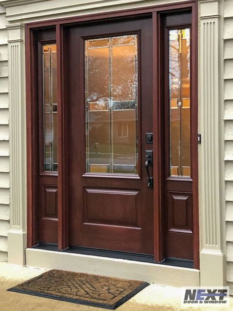 Wooden Doors Entrance Front Entry, Door With Sidelights, Entry Door With Sidelights, Wooden Door Entrance, Entry Door Designs, House Front Door Design, Entry Doors With Glass, Balcony Window, Small House Front Design