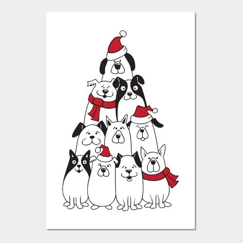 A pyramid of dogs with Christmas spirit. -- Choose from our vast selection of art prints and posters to match with your desired size to make the perfect print or poster. Pick your favorite: Movies, TV Shows, Art, and so much more! Available in mini, small, medium, large, and extra-large depending on the design. For men, women, and children. Perfect for decoration. Christmas Dog Art Diy, Dog Christmas Crafts, Dog Christmas Tree, Christmas Dog Art, Dog Christmas Drawing, Dog Theme Christmas Decor, Dog Christmas, Christmas Dog Illustration, Christmas Dogs Funny