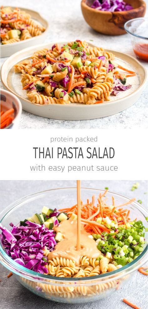 Thai Pasta Salad, Thai Pasta, Easy Peanut Sauce, Thai Noodle Salad, 20 Minute Dinners, Resep Pasta, Protein Salad, Resep Salad, Bean Pasta