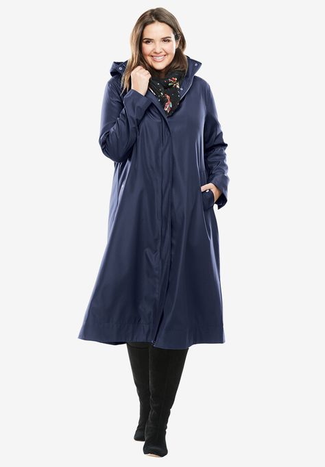 Water repellent long raincoat Plus Size Raincoat, Long Raincoat, Long Rain Coat, Hidden Hood, Rain Jacket Women, Classic Trench Coat, Plus Size Outerwear, Plus Size Coats, Raincoats For Women