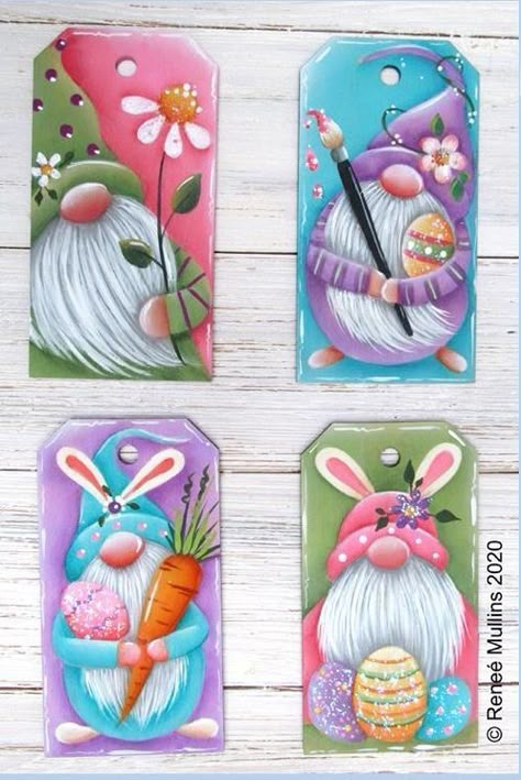 Gnome Tags, Gnome Designs, Spring Easter Basket, Gnome Paint, Easter Paintings, Easter Wood Crafts, Easter Designs, Tole Painting Patterns, Easter Gnome