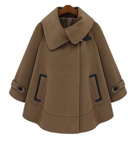 Fashionable Turn-Down Collar Solid Color Long Sleeve Worsted Dolman Coat For Women Dolman Coat, Brown Winter Coat, Wool Cape Coat, Best Winter Coats, Poncho Coat, Lapel Coat, Cape Style, Bohol, Cape Coat