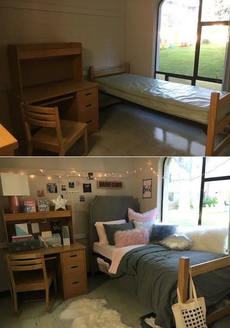 8. This student at La Salle University transformed her dorm room using string lights and fluffy pink pillows. University Rooms, Beautiful Dorm Room, Dorm Inspiration, College Bedroom, Dorm Room Storage, Student Room, College Dorm Room Decor, Dorm Room Designs, Uni Room