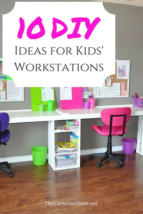 10 DIY Ideas for Kids' Workstations Kids Learning Corner At Home, Homeschool Desk Ideas Work Stations, Kid Study Room, Homeschool Desk Ideas, Kids School Desk, Kids Study Room Ideas, Home School Desk, Homeschool Desk, Kids Desk Area