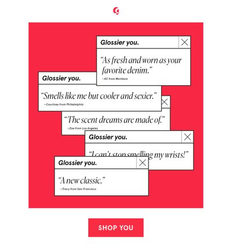 Email Creative Design, Customer Review Email Design, Testimonial Email Design, Review Email Design, Email Design Inspiration Creative, Email Aesthetic, Email Campaign Ideas, Glossier Campaign, Email Campaign Design