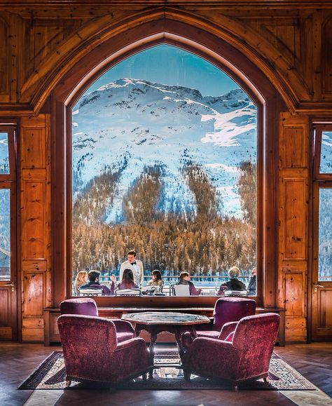 Badrutt's Palace Hotel. Be enchanted, far away from everyday life. Le Grand Hall is known as the living room of St. Moritz. Nowhere else does the grand, breathtaking architecture of Badrutt's Palace Hotel become more apparent than in this legendary and magnificent lobby.  #badruttspalace #stmoritz #Switzerland Switzerland Travel Winter, St Moritz Switzerland, Saint Moritz, Interlaken, St Moritz, Switzerland Travel, Palace Hotel, Zermatt, Beautiful Places To Travel