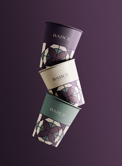 BAHCE Cafe l Lounge on Behance Cafe Cups Design, Cafe Cup Design, Coffee Branding Design, Luxury Cafe, Paper Cup Design, Coffee Shop Branding, Cafe Cup, Types Of Coffee, Cafe Branding