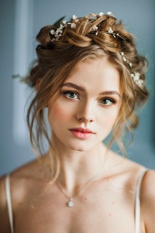 braided hair crown with delicate floral vines ⎪ antonova kseniya photography Bridal Lipstick, Wedding Lipstick, Bohemian Wedding Hair, Milkmaid Braid, Hairstyle Examples, Flower Crown Hairstyle, Romantic Wedding Hair, Colors Wedding, Flowers In Her Hair