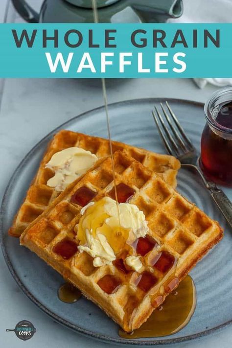 This Fluffy Whole Wheat Waffle recipe turns out perfectly every time. A simple waffle recipe, they are light, crispy, and made from scratch. Only you will know they're 100% whole-grain waffles. #wholewheatwaffles #wholegrainwaffles #fromscratch Whole Wheat Waffle Recipe, Wheat Waffle Recipe, Simple Waffle Recipe, Whole Grain Waffles, Easy Waffles, Wheat Waffles, Crispy Waffles, Whole Wheat Waffles, Easy Waffle Recipe