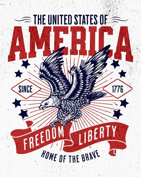 🦅 Check out this awesome shirt design by @detourshirts that was made completely in Kittl! You can customize this design and thousands of others by visiting our link 😎 #vintage #tshirt #shirtdesign #eagleshirt #shirt Pray For America, Home Of The Brave, Patriotic Shirts, Classic American, Tee Design, Transfer Paper, Fourth Of July, American Flag, Brave