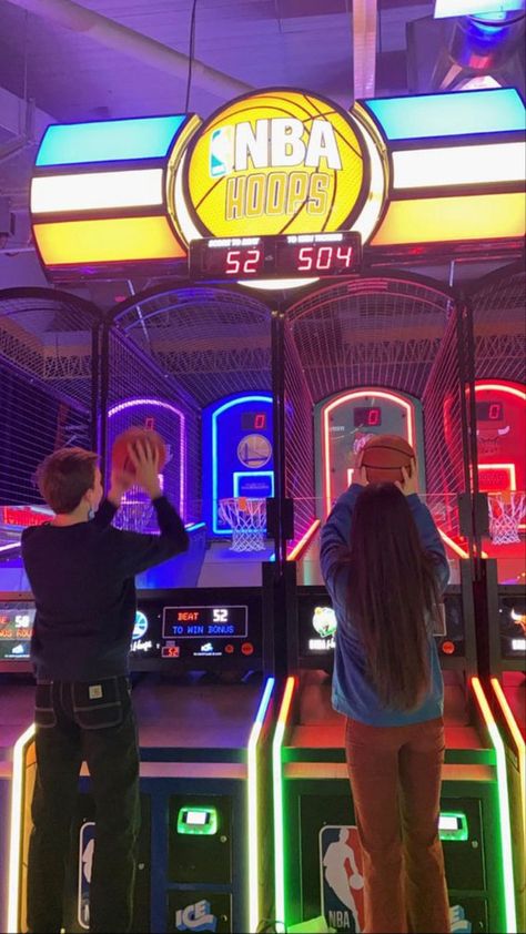 Arcade Friends Aesthetic, Brett And Becca, Arcade Aesthetic Friends, Basketball Couple Aesthetic, Arcade Date Aesthetic, Arcade Couple, Basket Couple, Aesthetic Arcade, Play Aesthetic