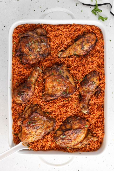 Baked Jollof Rice Baked Jollof Rice, Senegalese Jollof Rice Recipe, Liberian Jollof Rice, Joloff Rice Recipe, Jollof Rice And Chicken, Jollof Rice Recipe, Nigeria Food, African Recipes Nigerian Food, Meat Pie Recipe