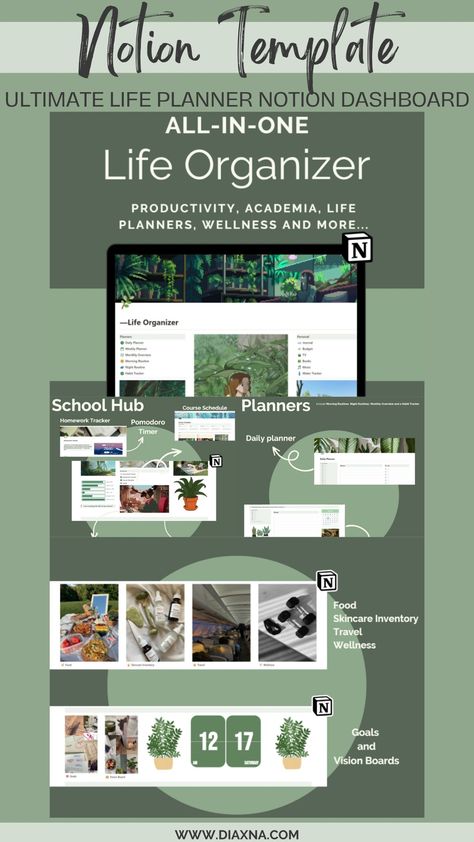 Notion Ultimate Life Planner Templates - Elevate Planning and Organize Every Aspect of Your Life: Explore 4 Aesthetic Notion Dashboards! — DIAxNA Notion Dashboard Template, Notion Template For Work, Notion Productivity, Ultimate Life Planner, Notion Life Planner, 4 Aesthetic, Pomodoro Timer, Aesthetic Notion, Course Schedule
