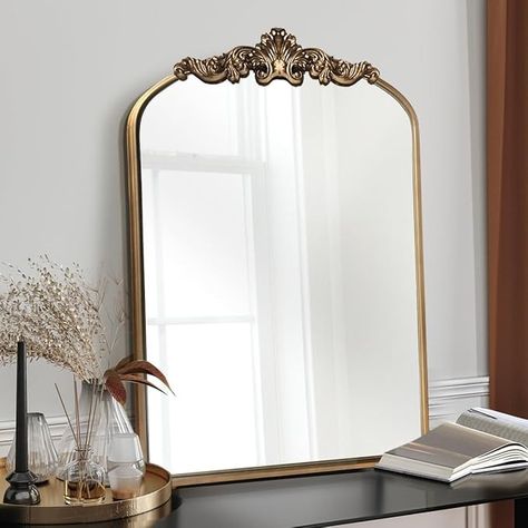 Amazon.com: OUSHUAI Gold Antique Mirror,24"X36" Arched Bathroom Mirror,Victorian Antique Bronze Mirror with Full Matel Frame,Wall Arch Mirror for Entryway/Bathroom/Fireplace : Home & Kitchen French Bathroom Decor Vintage, Arched Gold Mirror, Gold Arched Mirror, Victorian Entryway, Gold Antique Mirror, Arched Bathroom Mirror, Cottage Mirror, Arched Bathroom, Gold Arch Mirror