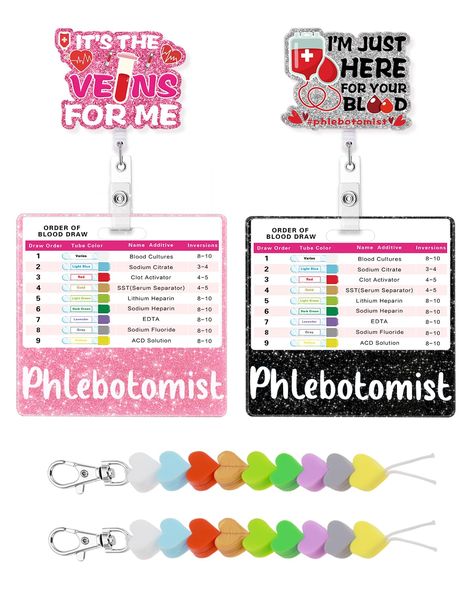 PRICES MAY VARY. Are you a dedicated phlebotomist, nursing student, or healthcare practitioner looking to streamline your blood draw process? Look no further! Our cute nurse accessory set includes 2 badge holders, 2 order of draw blood cards, 2 acrylic name tags, and 2 silicone beaded keychains—perfect for yourself or as a gift! 1. Order of Blood Draw Guide: Simplify your blood draw procedures with our meticulously crafted Order of Blood Draw Beads. This innovative accessory serves as a quick an Phlebotomy Badge, Phlebotomy Study, Medical Party, Nurse Supplies, Order Of Draw, Future Job, Nursing Accessories, Badge Buddy, Nurse Badge Holders