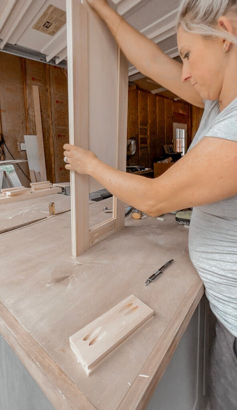 Detailed Tutorial for DIY Shaker Style Drawer Front - Come Stay Awhile by Amanda Vernaci | Modern Farmhouse DIY + Home Renovation Diy Cabinets Doors, Appliance Cabinet Diy, Diy Shaker Drawer Fronts, Diy Modern Cabinet Doors, Diy Pantry Cabinet How To Build, Diy Drawer Fronts, How To Make Cabinets, How To Make Shaker Cabinet Doors, Diy Shaker Cabinet Doors